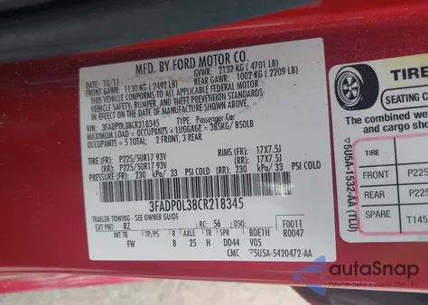 2012 Ford Fusion Hybrid z USA, uszkodzony, nr VIN 3FADP0L38CR218345